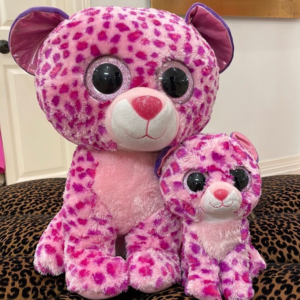 Ty beanie boo 9” and 15” pink cheetah set
